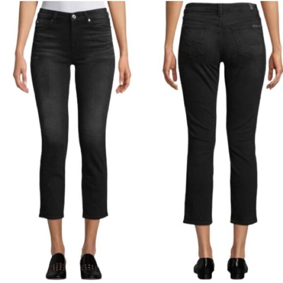 7 For All Mankind- “Karah Crop” High Rise Skinny Ankle Jeans in Black- Size 30 - Picture 1 of 9